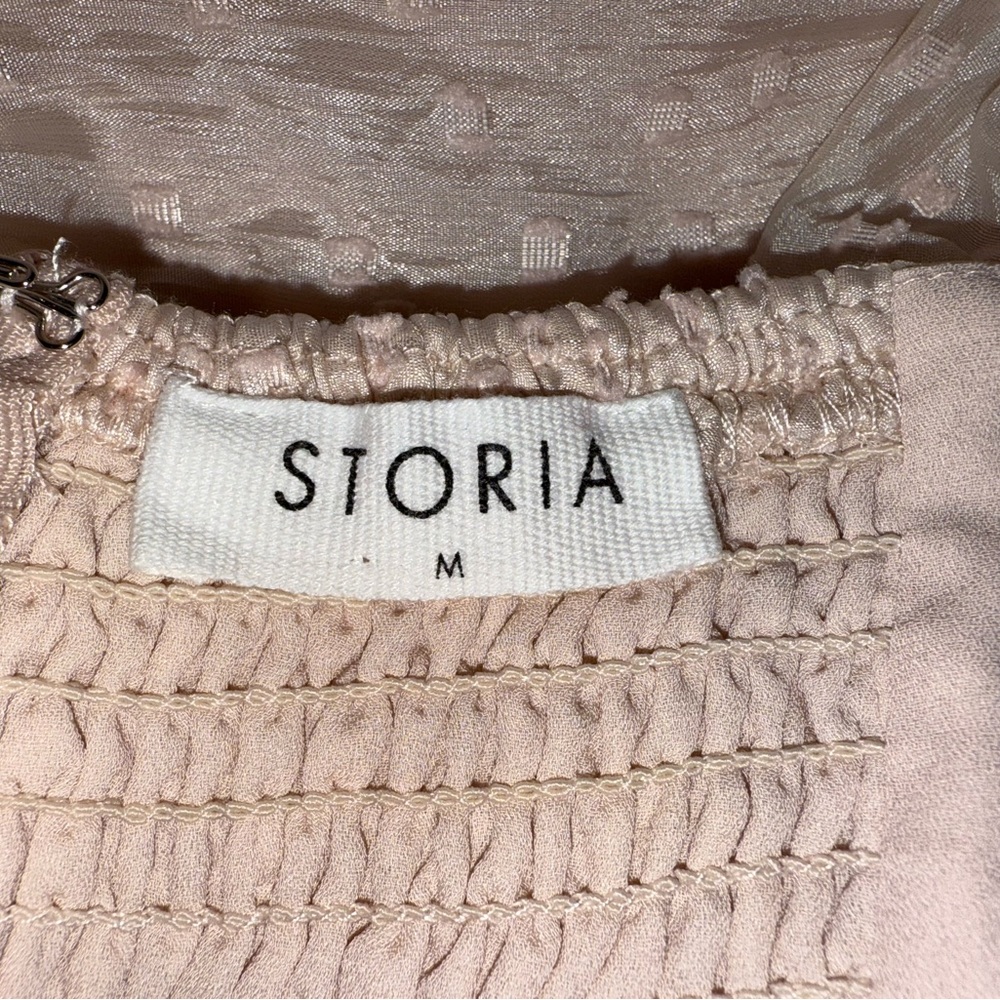 Storia Blush Pink Cottagecore Babydoll‎ Dress With Puff Sleeves- M - Picture 8 of 9